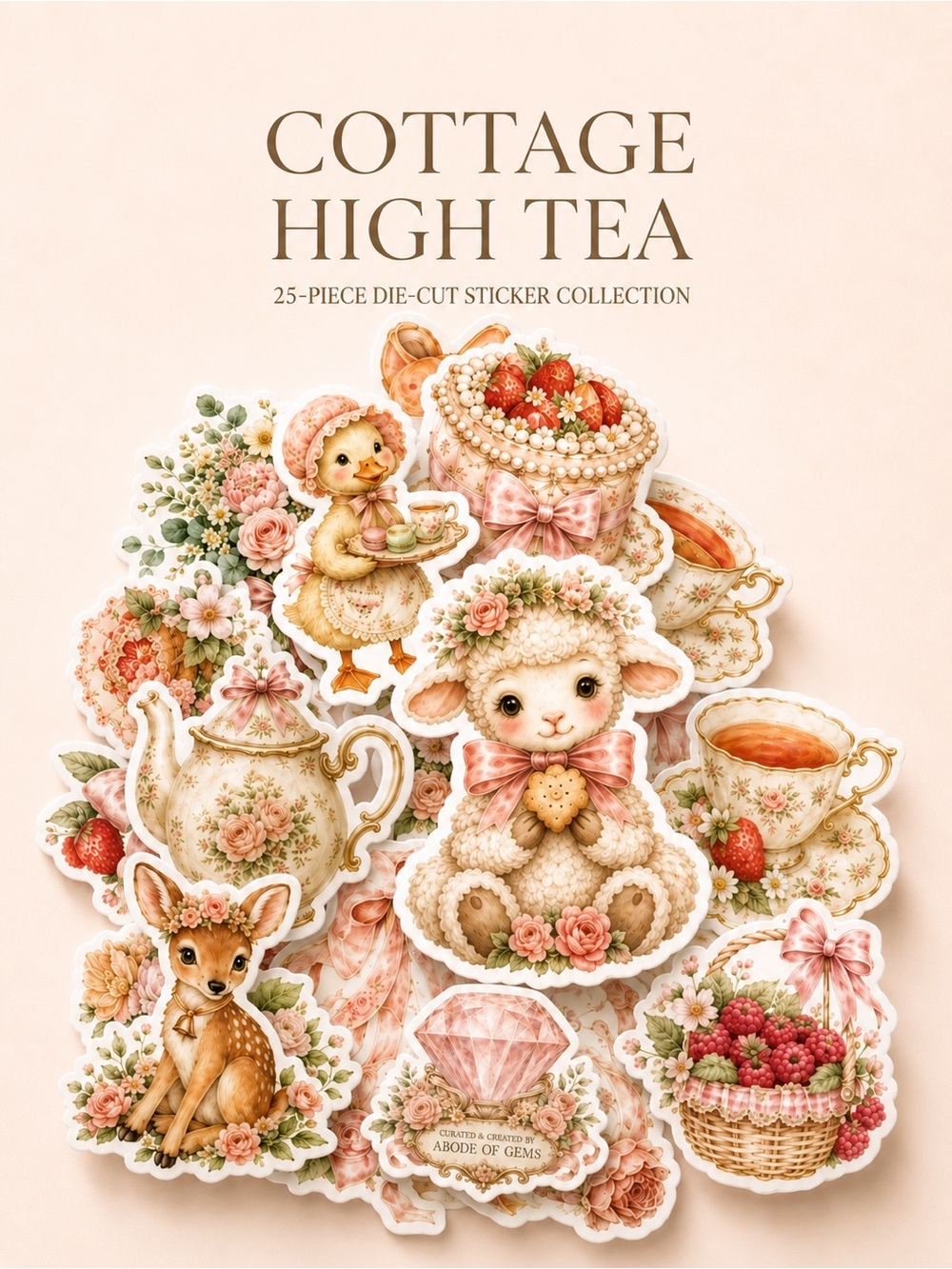 2/$28🪿Handmade Cottage High Tea Die-Cut Sticker Collection Planner Scrapbooking